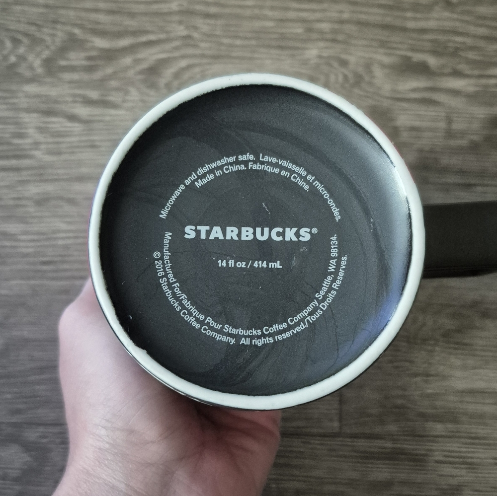 Starbucks Black Mug with Red and White Ornament Design 14 Oz - Picture 6 of 6